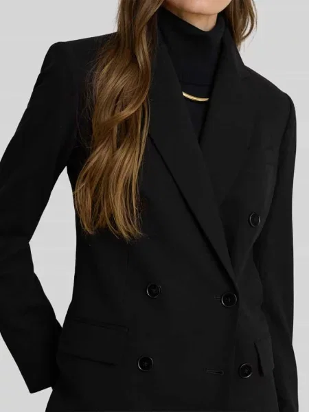 Żakiet długi o kroju regular fit z wełny z poduszkami na ramionach Lauren Ralph Lauren czarna