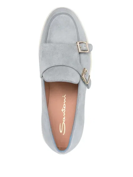 Pantofi loafer Santoni din piele de căprioară cu cataramă albastru