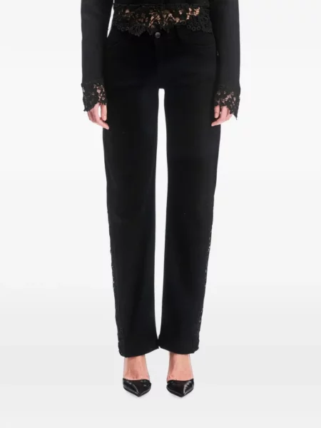 Blugi drepți Ow Collection din dantelă negru