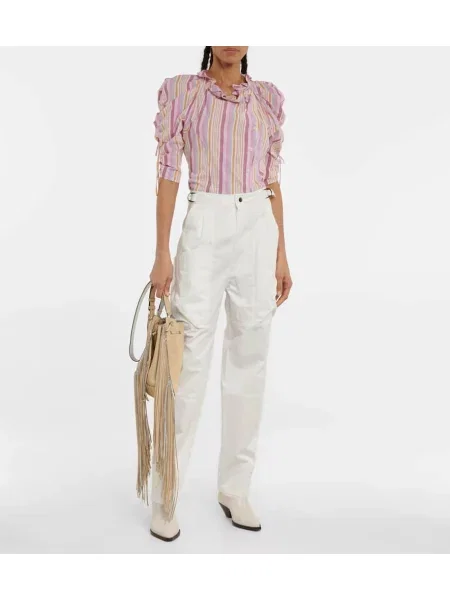 Pantaloni Isabel Marant cu talie înaltă alb