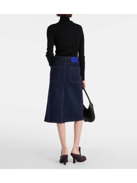 Fustă din denim Burberry cu talie înaltă până la genunchi albastru