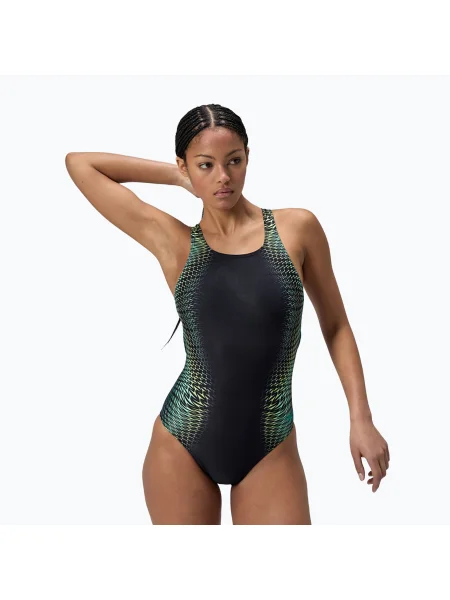 Дамски цял бански костюм Speedo Digital Printed Medalist turquoise gem черно