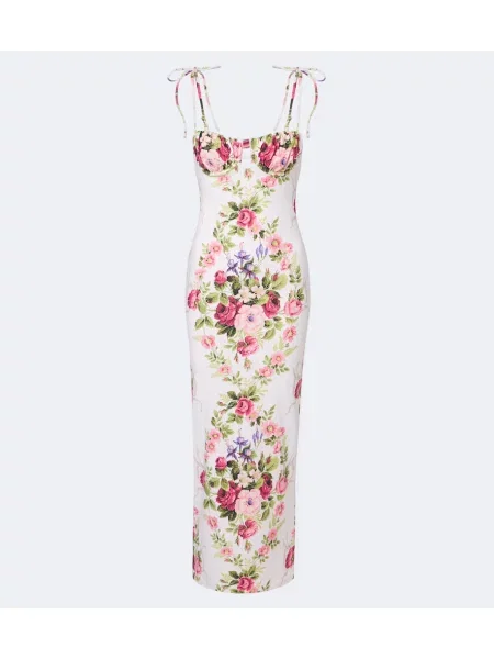 Rochie maxi Montce cu model floral alb
