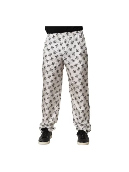 Jedwabne spodnie Dolce And Gabbana w kwiatki białe