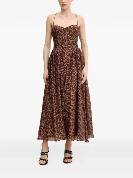 Rochie midi Bardot cu șireturi cu imagine cu model leopard maro