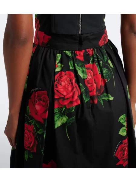 Kvetinová midi sukňa Dolce&gabbana popelín čierna