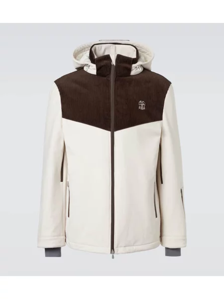 Smučarska jakna Brunello Cucinelli iz rebrastega žameta bela