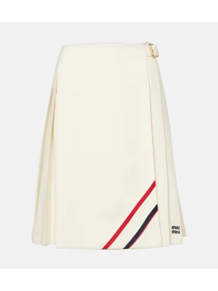Spódnica plisowana Miu Miu wełniana do kolan biała