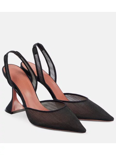 Pantofi cu toc Amina Muaddi plasă slingback negru