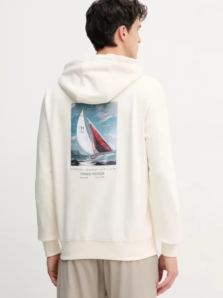 Mikina Tommy Hilfiger s kapucí hladká béžová