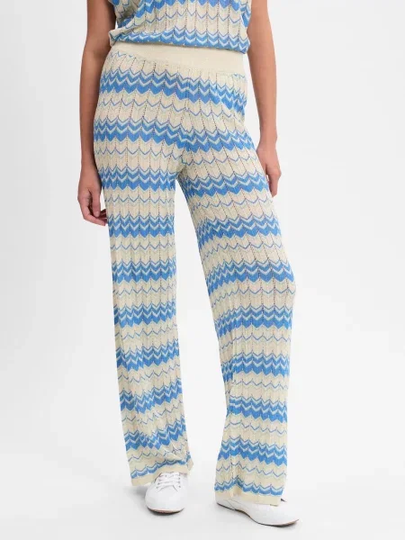 Vila Szerokie spodnie VIEmber Glitter Kobiety beżowy|niebieski wzorzysty M beżowe