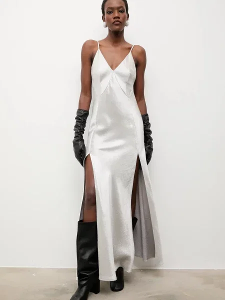 Макси платье Answear.lab клеш серебряное