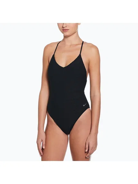Női egyrészes fürdőruha Nike Swoosh Link Y-Back fekete. Méret: L fekete