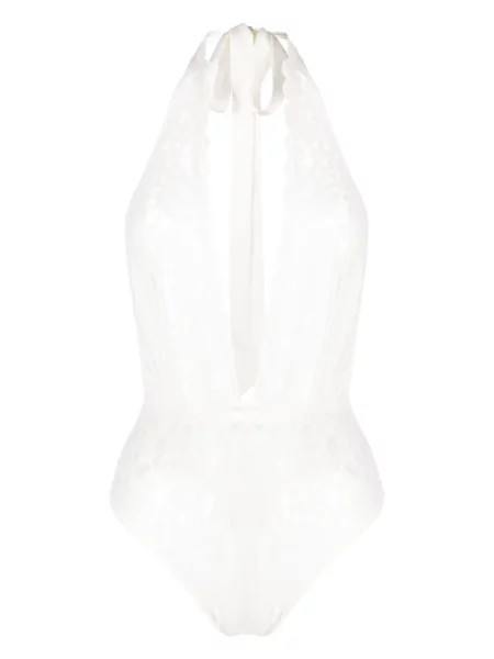 Bodi Fleur Du Mal s cvjetnim printom s čipkom ular vrat bijela