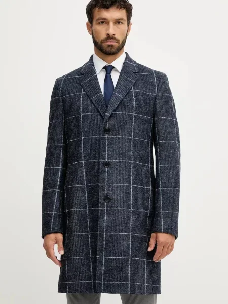 BOSS palton de lână bleumarin