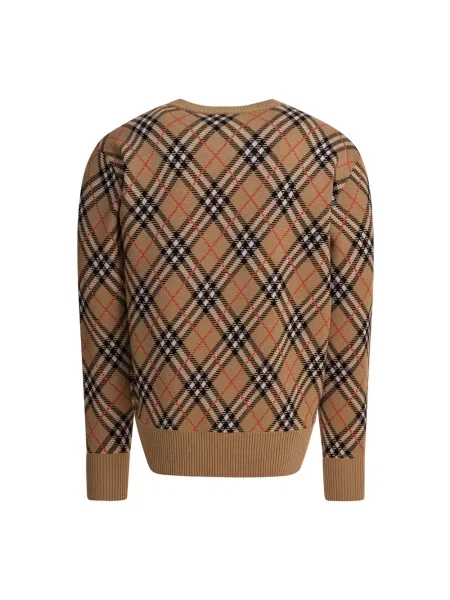 Sweter Burberry wełniany w kratę beżowy