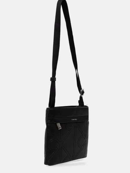 Geantă crossover Calvin Klein Emblem Emboss Slim Flatpack negru