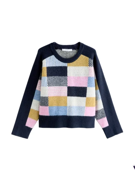 Next Pulover albastru marin / albastru deschis / galben curry alb