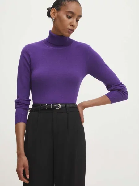 Пуловер с кашмир Answear Lab лилаво от лека материя с поло виолетово