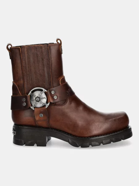 Шкіряні черевики New Rock Alaska Cuero Motorcycle Marron на платформі коричневий
