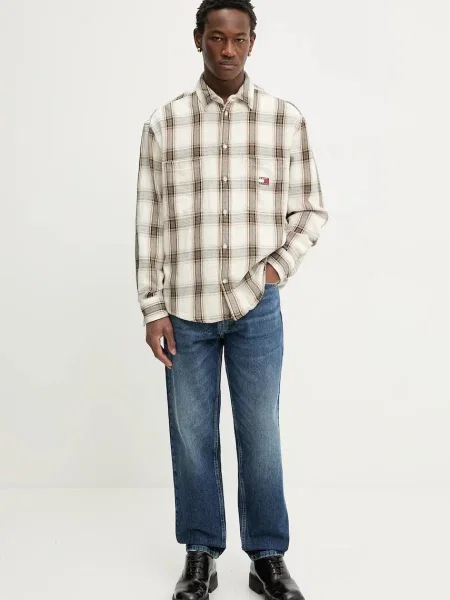 Tommy Jeans koszula regular z kołnierzykiem klasycznym beżowy