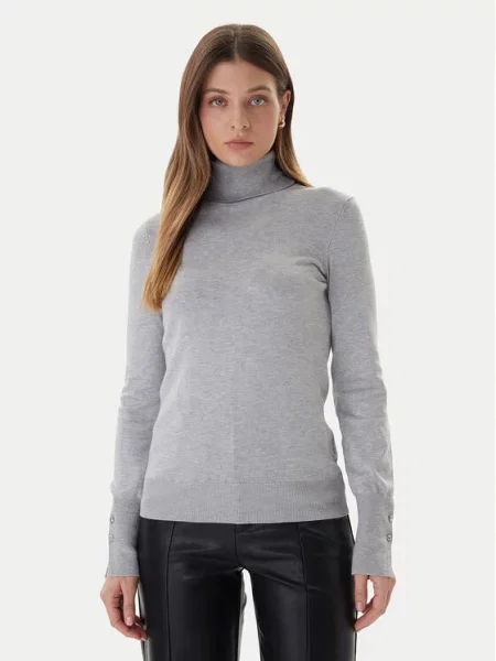Lniany sweter z golfem Guess do golfa szary