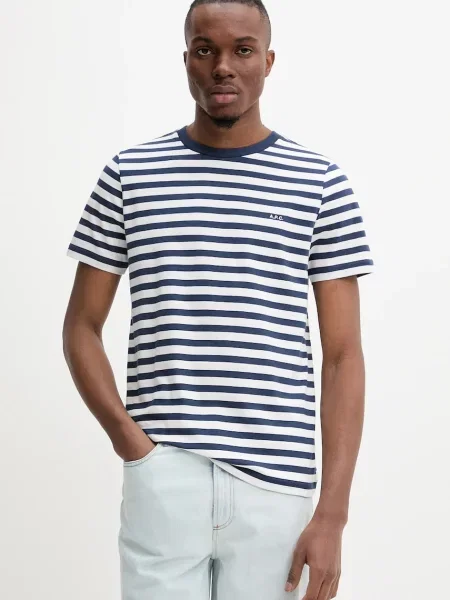 A.P.C. tricou din t-shirt standard apc brode raye bleumarin cu imprimeu