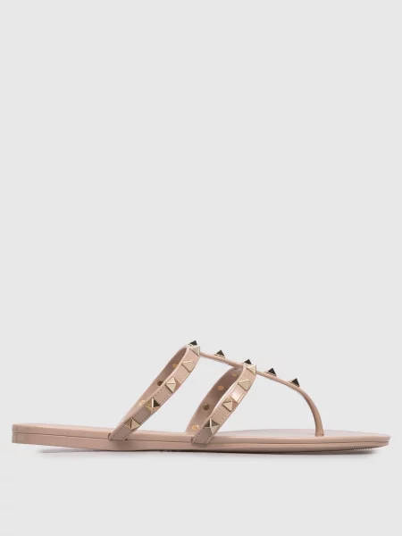 Шльопанці Rockstud Valentino бежеві