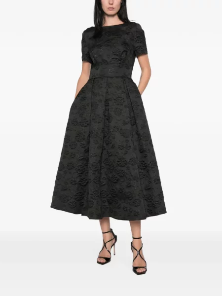Φλοράλ μίντι φόρεμα Elie Saab ζακάρ μαύρο