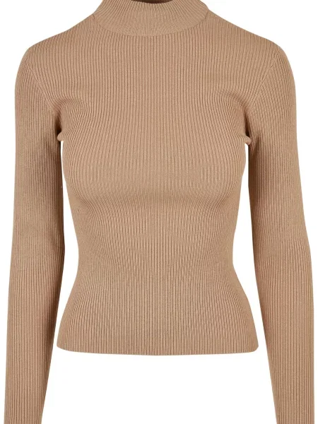 Pulover cu guler înalt heláncă Urban Classics cu nervuri bej