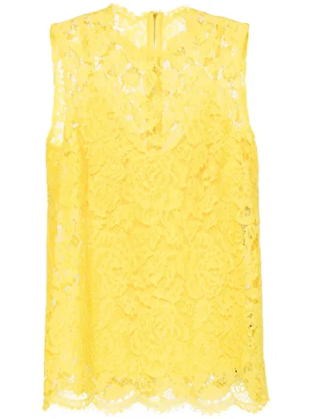 Top Dolce & Gabbana cu model floral din dantelă galben