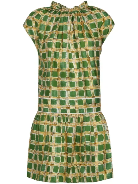 Rochie Marni de mătase în carouri verde