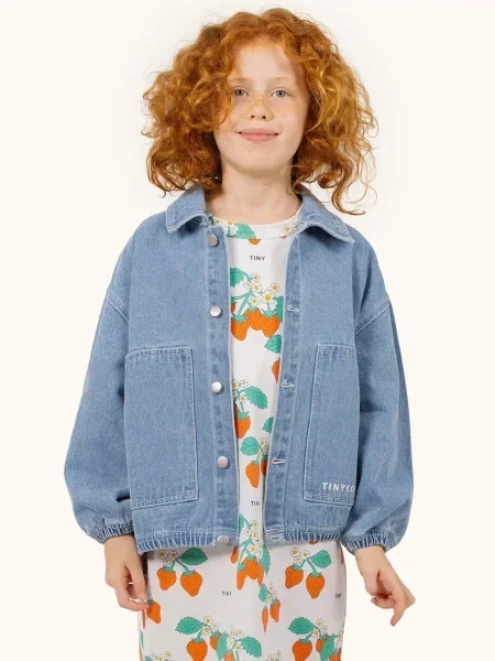 Tinycottons Dětská riflová bunda GRAPHIC DENIM JACKET modrá