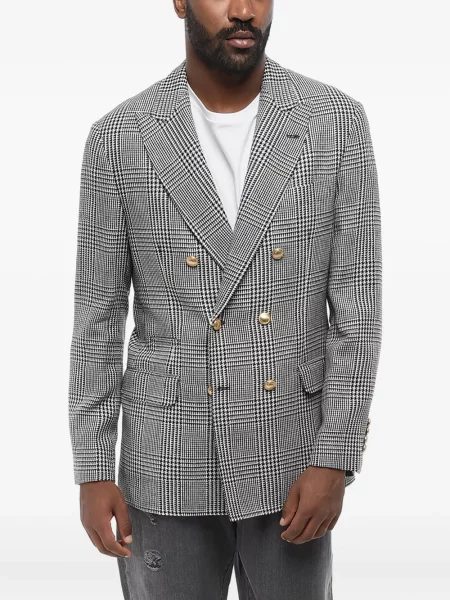 Blejzer Brunello Cucinelli karirani na dvostruko kopčanje crna