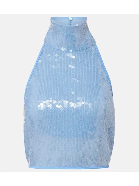Top Oseree cu gât halter albastru