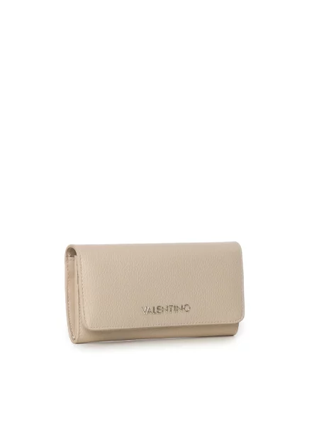Lniany portfel Valentino Bags z logo elegancki beżowy