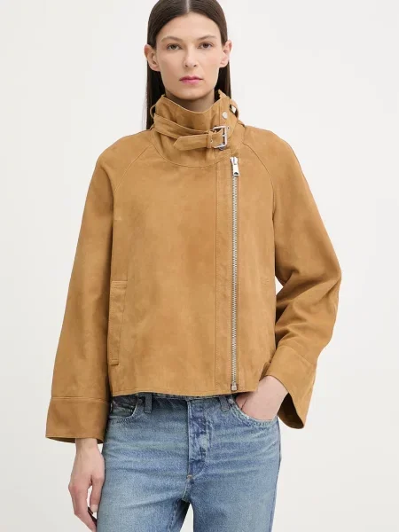 AllSaints geacă de biker de femei din piele întoarsă RHODES bej