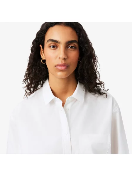Lacoste Oversizowa Koszula Z Bawełnianej Popeliny biała