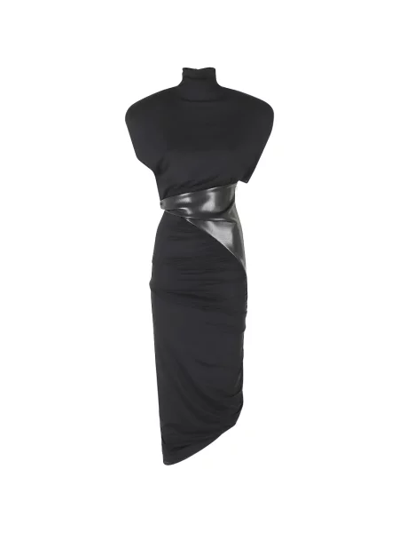 Rochie The Andamane din piele cu volane asimetrică negru