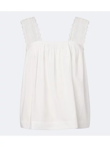 Top Posse cu broderie din poplin alb