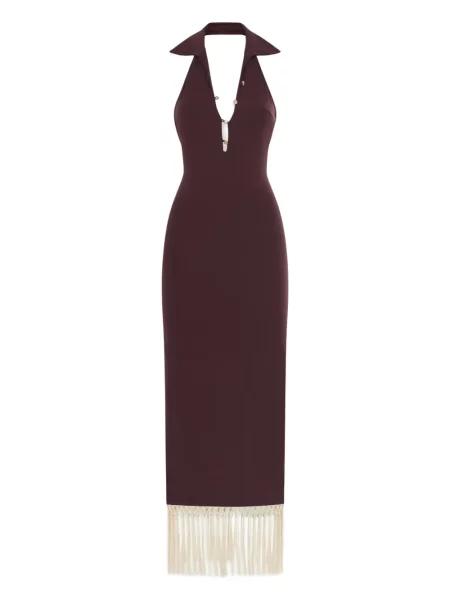 Gulerat rochie midi Taller Marmo cu franjuri maro