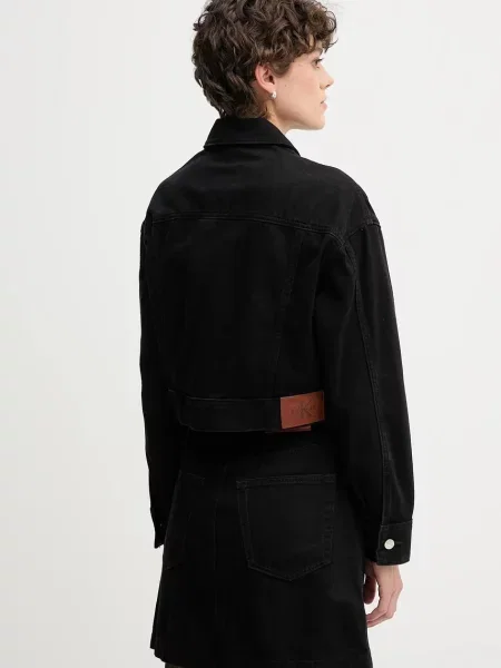 Džínová bunda Calvin Klein Jeans přechodná oversize černá