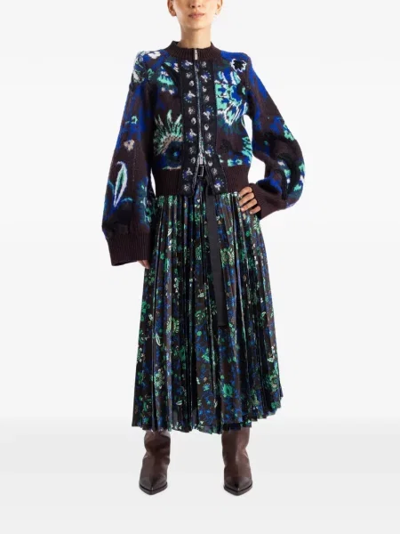 Fustă midi Sacai cu model floral cu imagine maro