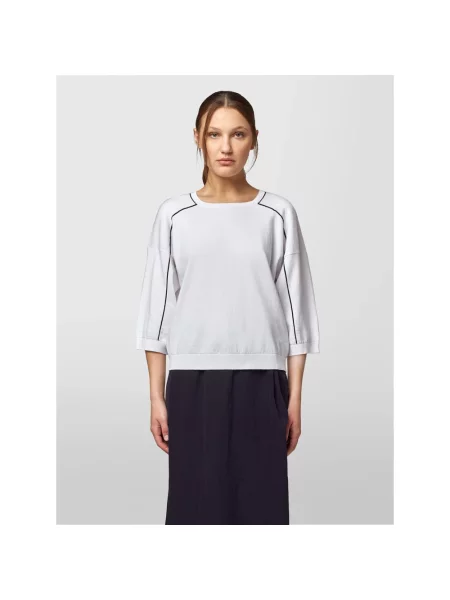 Sweter Alpha Studio z krótkim rękawem z okrągłym dekoltem biały