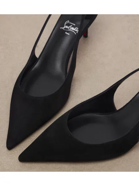 Pantofi cu toc Christian Louboutin din piele de căprioară slingback negru