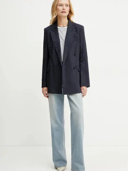 Льняний жакет BOSS двобортний однотонна синій