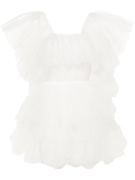 Rochie Loulou cu broderie cu model floral din tul alb