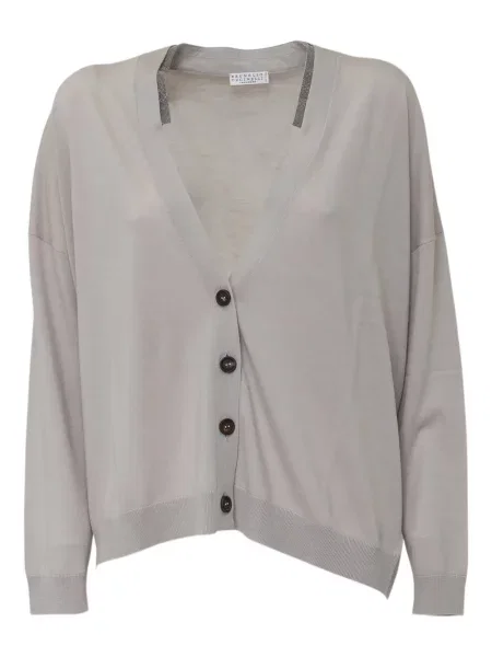 Cardigan Brunello Cucinelli cu decolteu în V gri