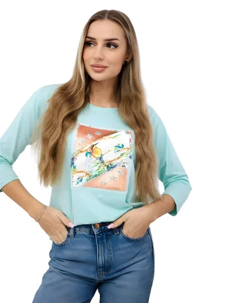 Halenka s grafikou 3D Bird mint máta