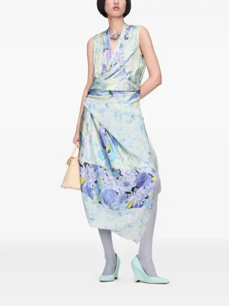 Rochie midi Maison Margiela cu model floral drapată albastru